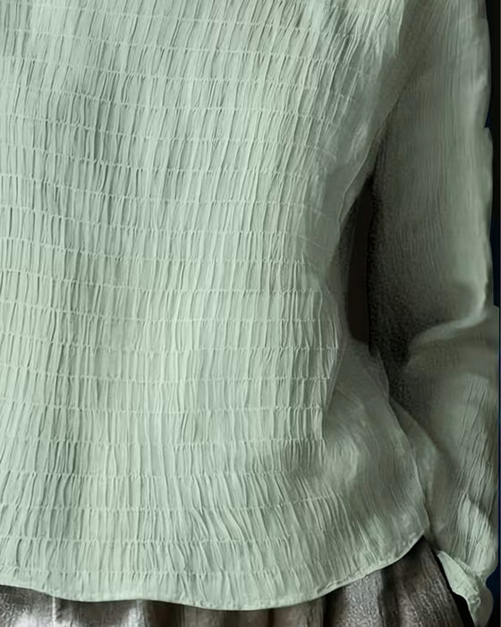 Blouse Ronde Hals Gerimpeld Kant Paneel Effen