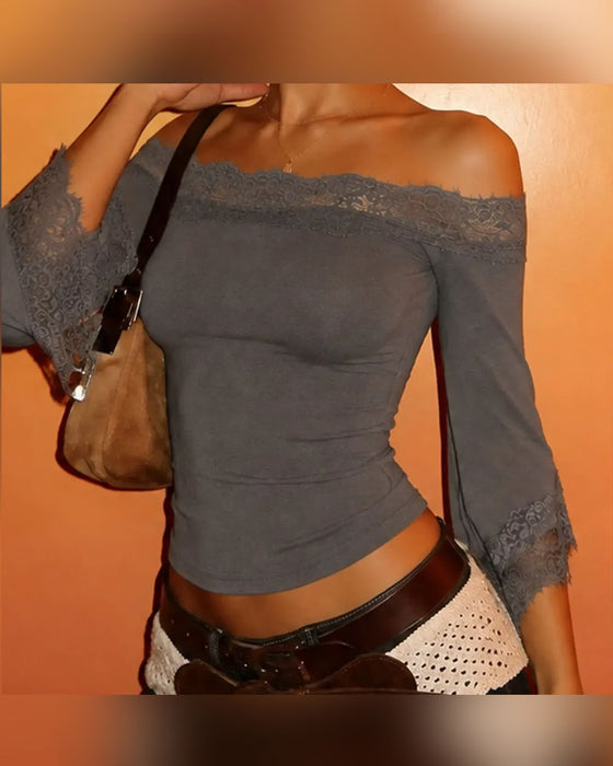 Top Kant Samengevoegd Off-Shoulder Slimfit