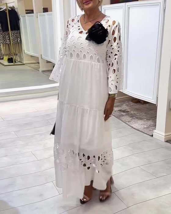 Elegante effen jurk met kanten gat