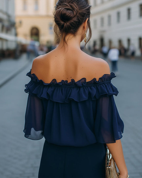 Blouse Elegant Off-Shoulder Ruches