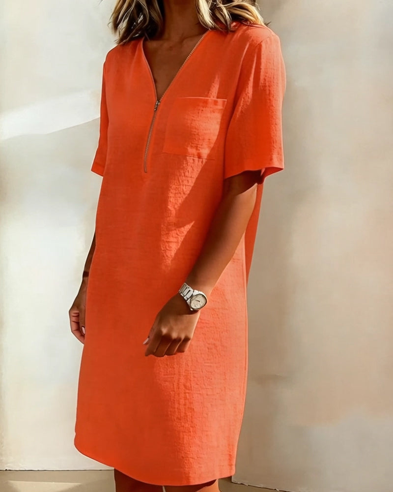 Jurk V-hals Halve Rits