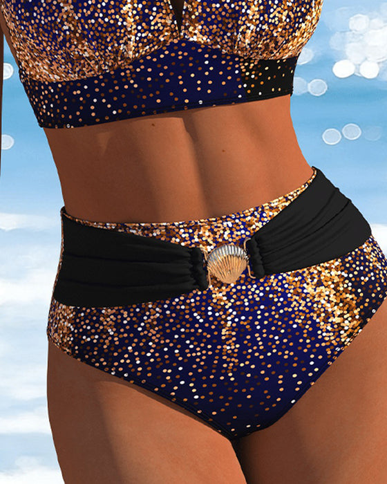 Bikini Halter Goud Schittering Hoge Taille