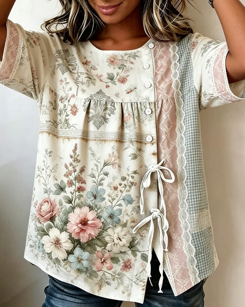 Blouse Retro Bloemenprint Casual