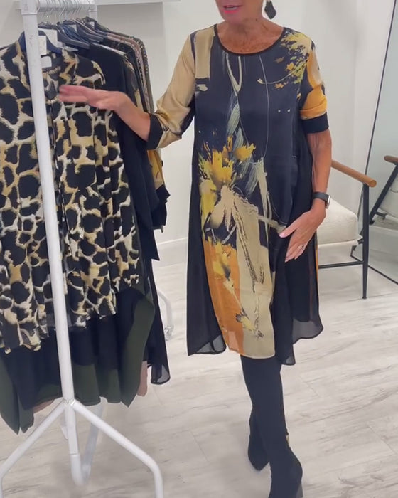 Jurk Met Ronde Hals En Retro Print