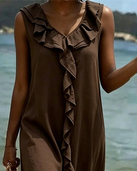 Jurk V-Hals Ruffle Mouwloos