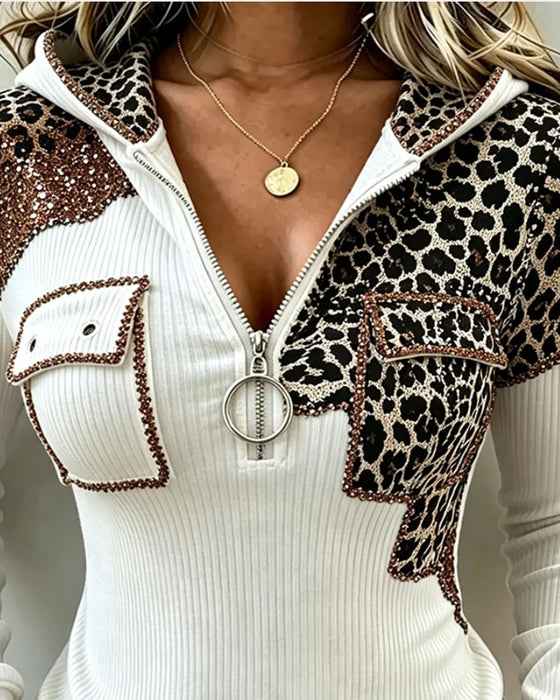 Top Met Capuchon Rits Luipaard