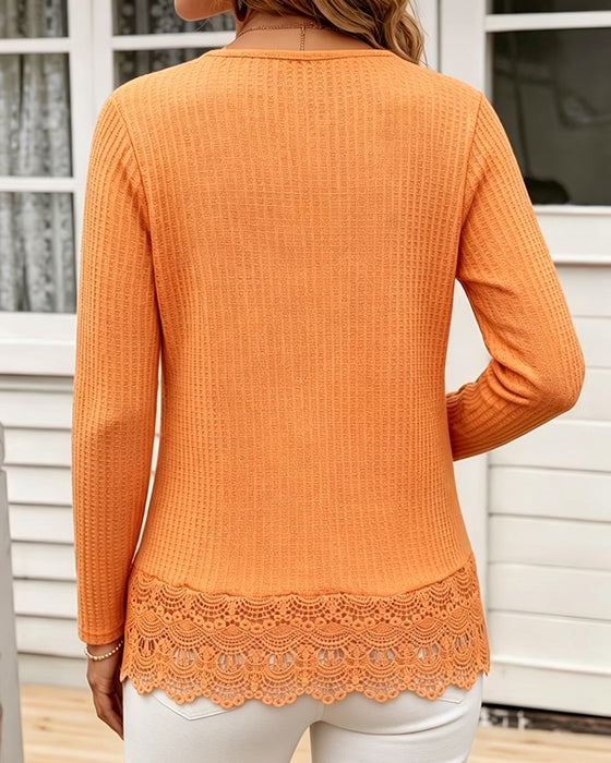 Top V-Hals Effen Kleur Kant