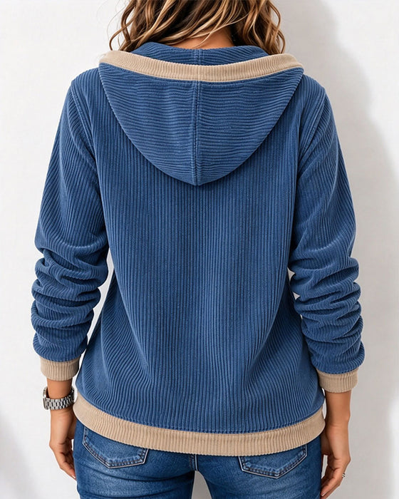 Sweatshirt Ribfluweel Strik Met Capuchon