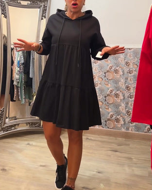 Effen kleur casual jurk met capuchon