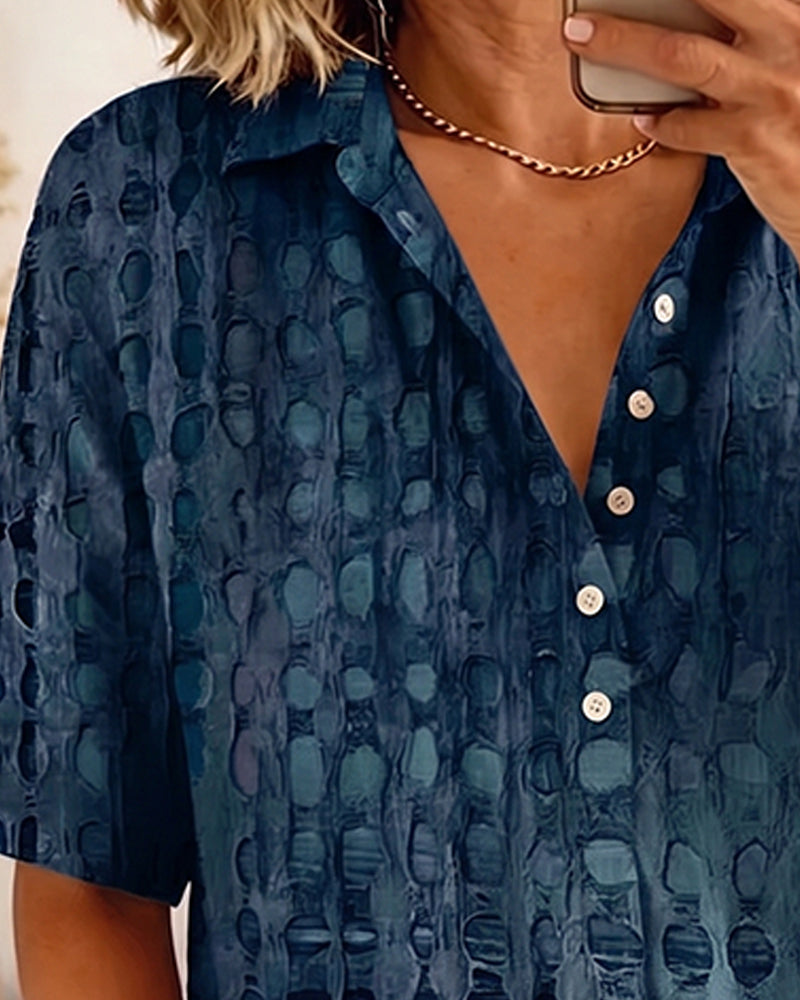 Blouse Stippenprint Knoop Half Knoopsluiting