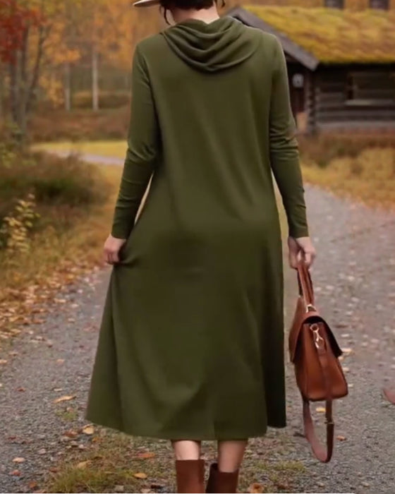 Casual jurk, eenvoudig, effen kleur, zak