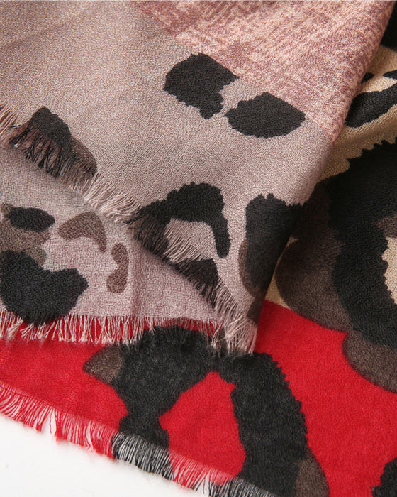Dames Sjaal Luipaard Patchwork Print Franje Omslagdoek