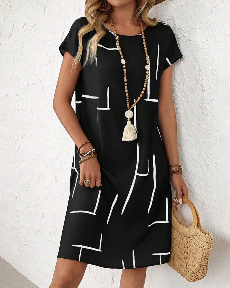 Jurk Abstracte Lijn Katoen En Linnen