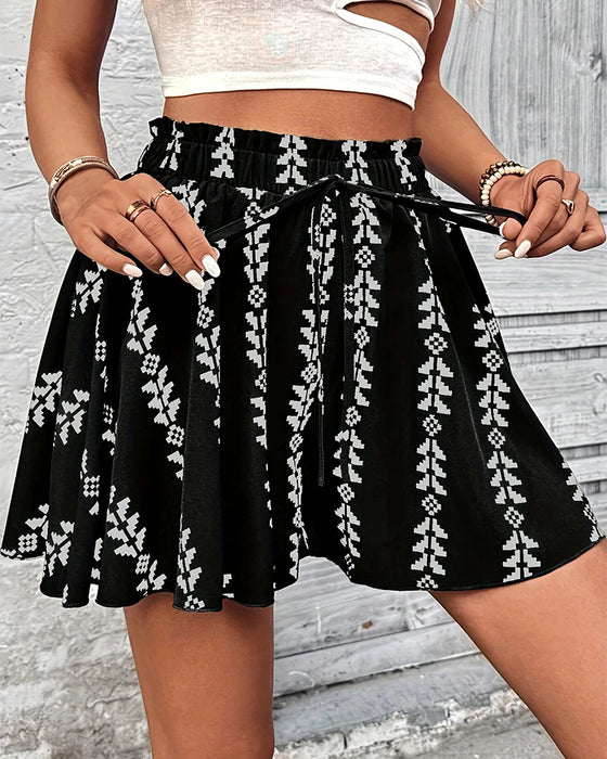 Shorts Print Trekkoord Loose Fit Flare