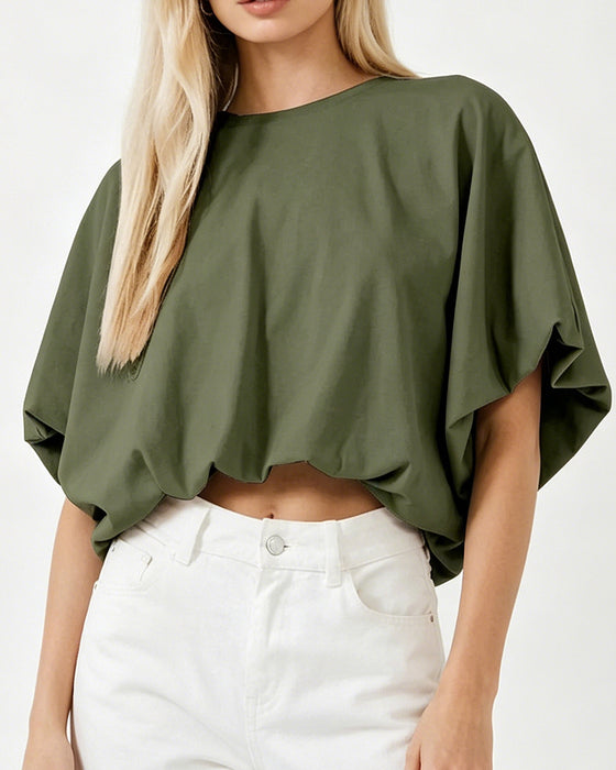 Top Effen Kleur Pofmouw Cropped
