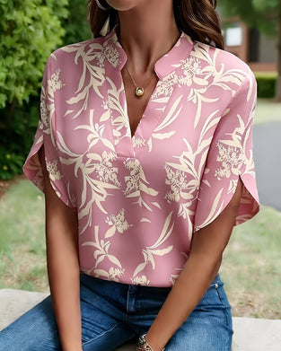 Blouse V-Hals Bedrukt Korte Mouw