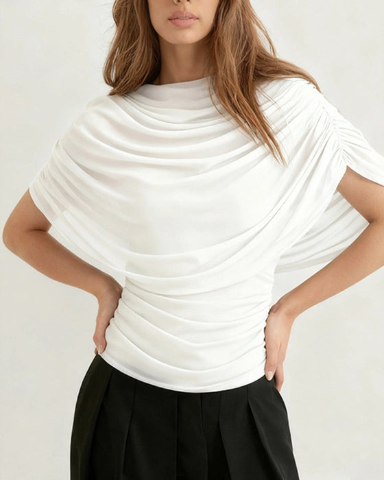 Blouse Mesh Sjaal Hals Gedrapeerd Slim Fit