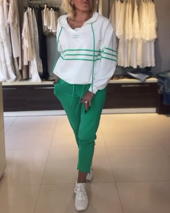 Casual hooded sweatshirt set met gestreepte print