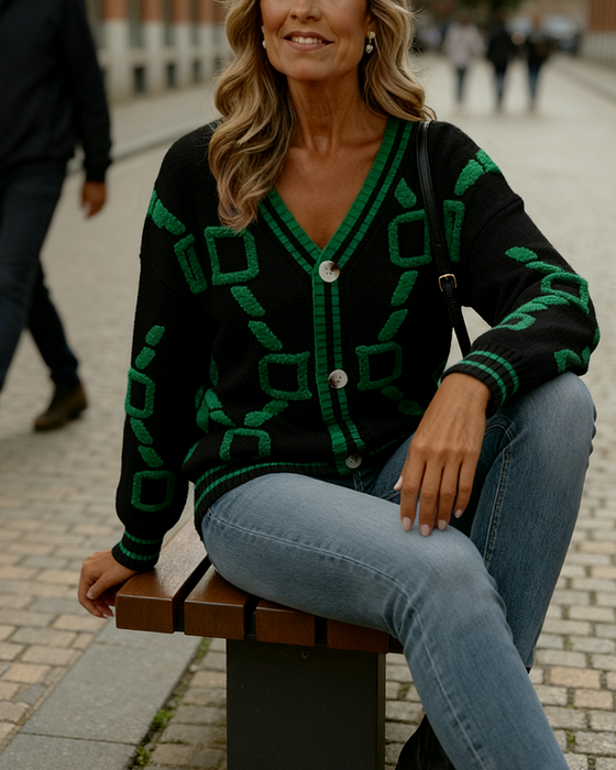 Cardigan Modieus Contrastkleur V-Hals