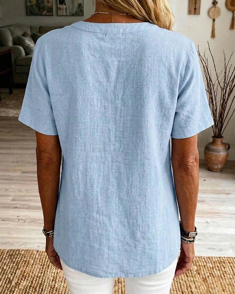 Blouse Effen Loszittend Korte Mouw