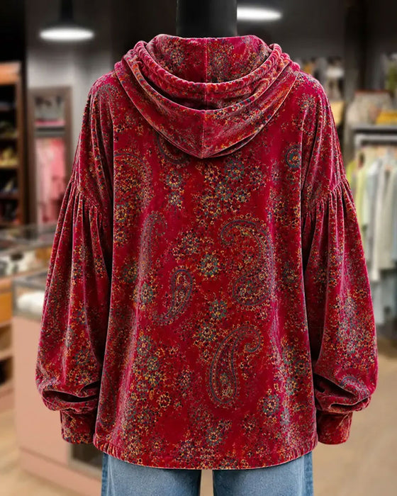 Hoodie Paisley Print Fluweel
