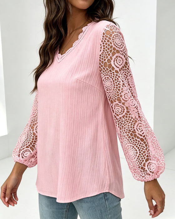 Blouse V-Hals Lantaarn Mouw Casual