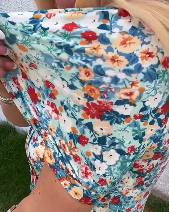 Blouse Korte Mouwen Bloemenprint Geplisseerd