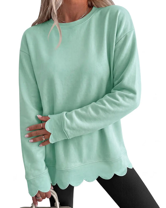 Sweatshirt Scallop Trim Casual