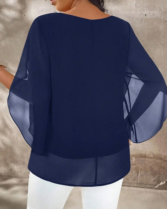 Blouse Rondhals Onregelmatig Effen