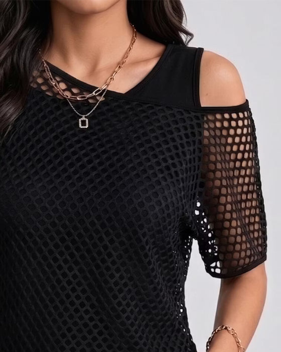 Set Mesh Off-Shoulder Aansluitend Tank