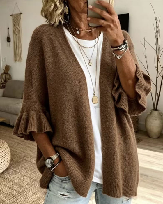 Cardigan Effen Kleur Ruches Mouw