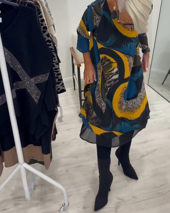 Elegante Gedrukte Jurk Met Ronde Hals