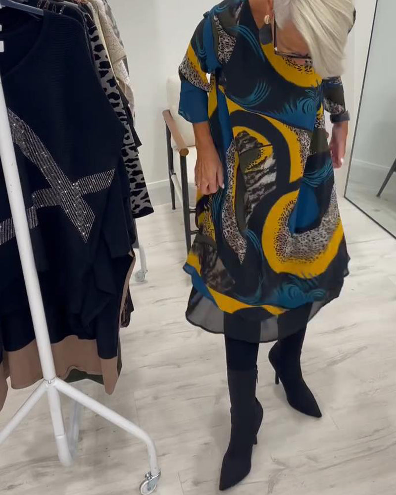 Elegante Gedrukte Jurk Met Ronde Hals