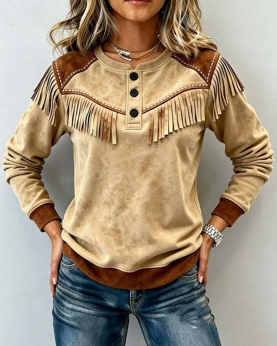 Top Stijlvol Franje Casual Lange Mouw