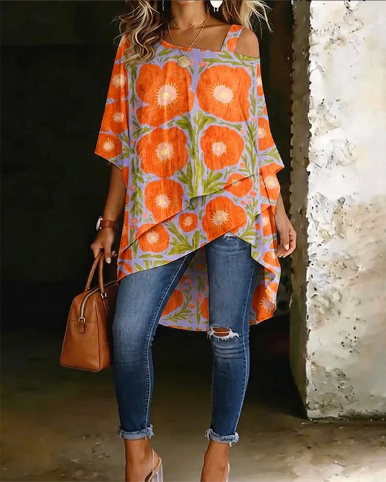 Blouse Geprint Asymmetrisch Schouderloos