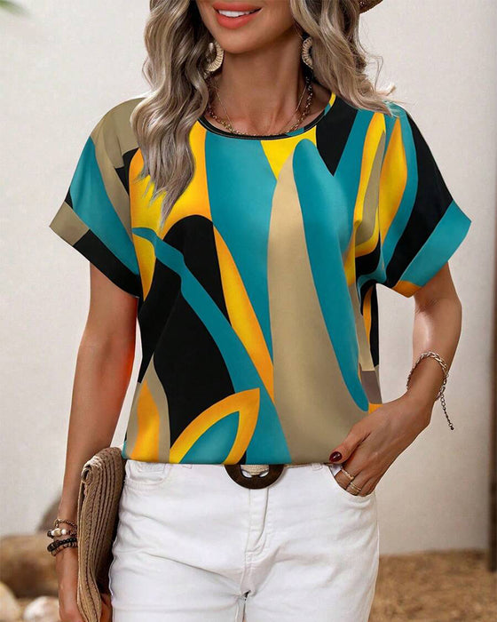 T-Shirt Ronde Hals Contrastprint