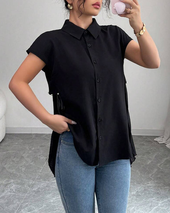 Blouse Met Kralen Chiffonpaneel Geplooid