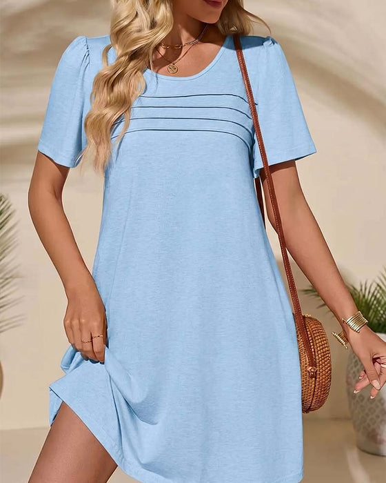 Jurk Ruffle Korte Mouw Ronde Hals