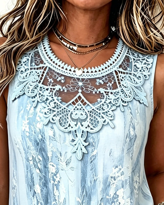 Tanktop Elegant Ronde Hals Effen Kantenpaneel