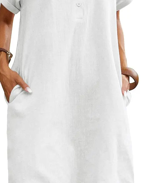 Jurk Knoopsgat Knoop Split Korte Mouw Casual