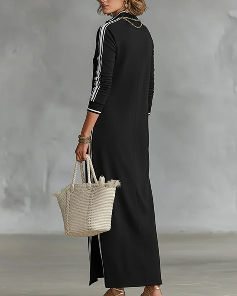 Jurk Contrast Knoop V-hals