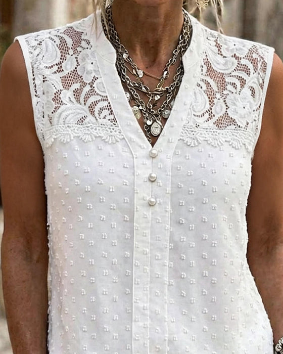 Tank Top Kant Jacquard Mouwloos