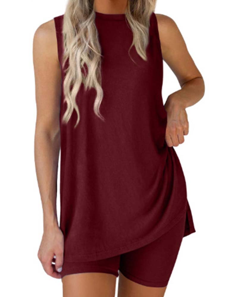 Set Mouwloze Top En Shorts Effen
