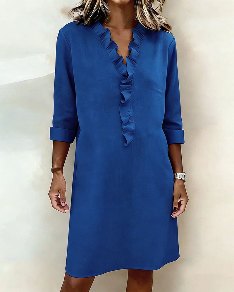 Jurk Gerimpelde V-Hals Effen Kleur