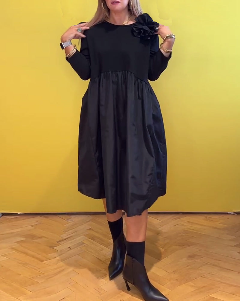 Casual jurk met ronde hals, effen kleur