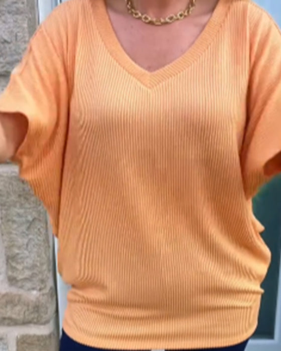 T-Shirt Verticale Streep V-Hals Korte Mouw