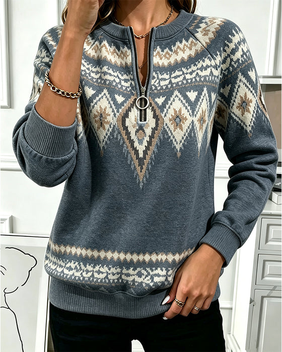 Sweatshirt Rits Bedrukt Lange Mouw