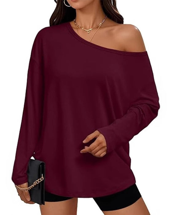 T-Shirt Een-Schouder Effen Lange Mouw