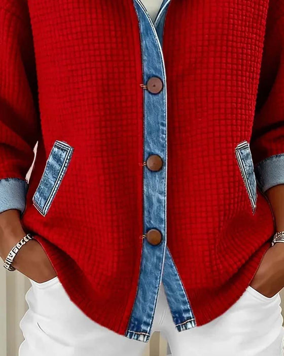 Jas Capuchon Knoop Denim Patchwork