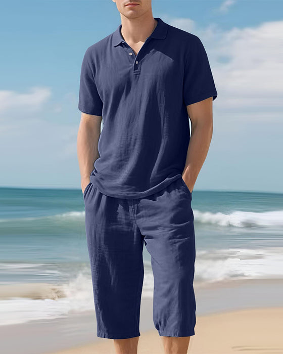 Casual Herenset Met Poloshirt En Cropped Broek
